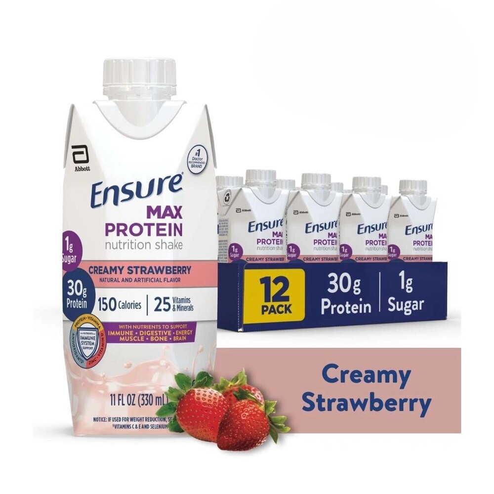 Ensure Max Protein Nutrition Shake, Creamy Strawberry, 11 fl oz, 12 Count